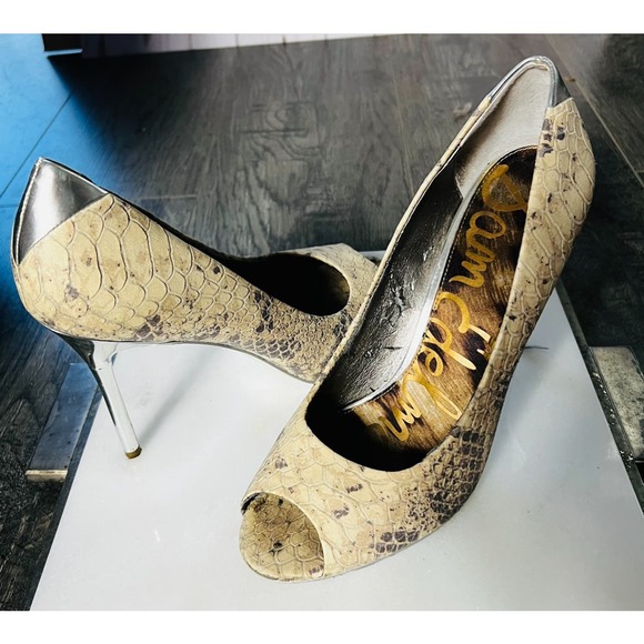 Sam Edelman snakeskin print open toe heels sz 10 - Picture 1 of 5